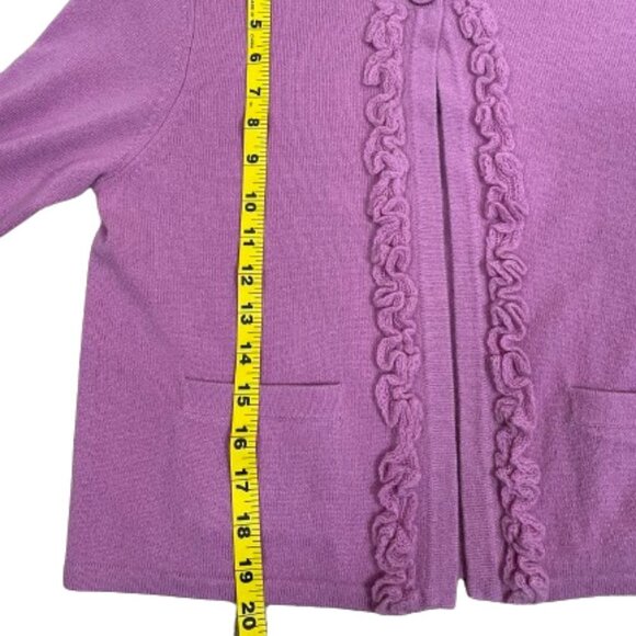 LORD & TAYLOR Cashmere Lavender Cardigan Sweater w/Ruffle Hem, 1 Button, EUC - Picture 8 of 10